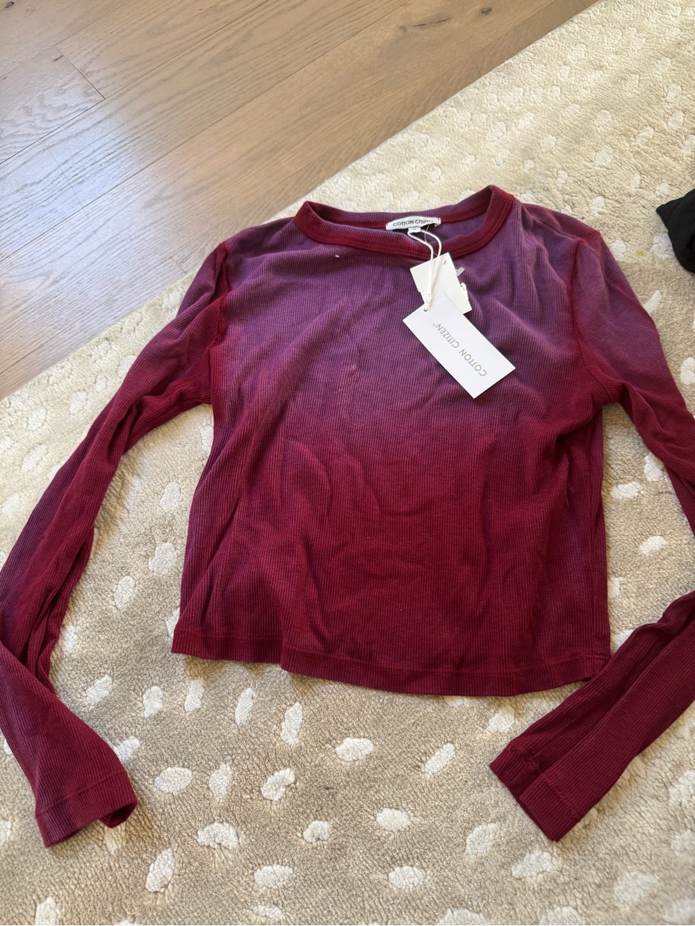 Cotton Citizen Long-Sleeve Ribbed Top in Wine